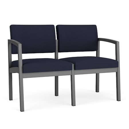 Lenox Steel 2 Seat Tandem Seating Metal Frame No Center Arm, Charcoal, OH Navy Upholstery